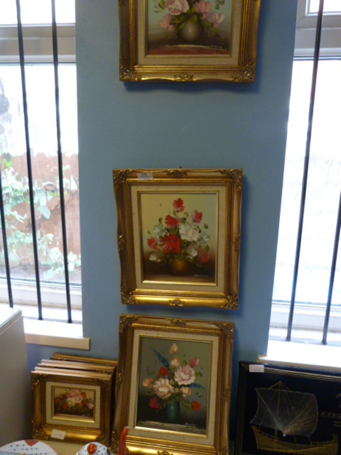 Six Gilt Framed Floral Oil Painting and a Greek Wi