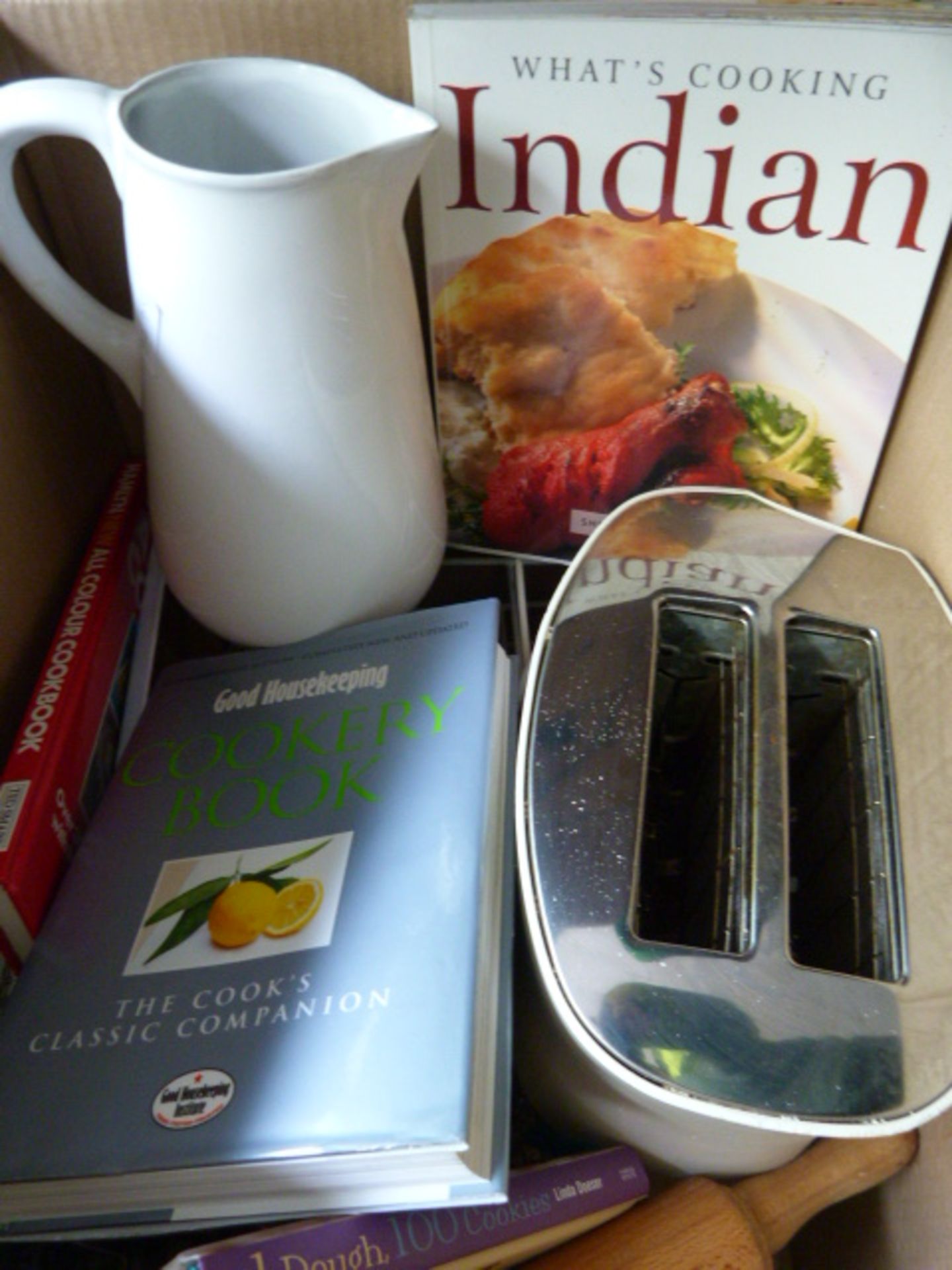 Box of Cookery Books, Toaster, Jug, etc.