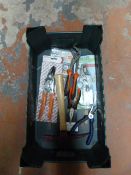 *Box of Tools Including Roofing Hammer, Tin Snips,