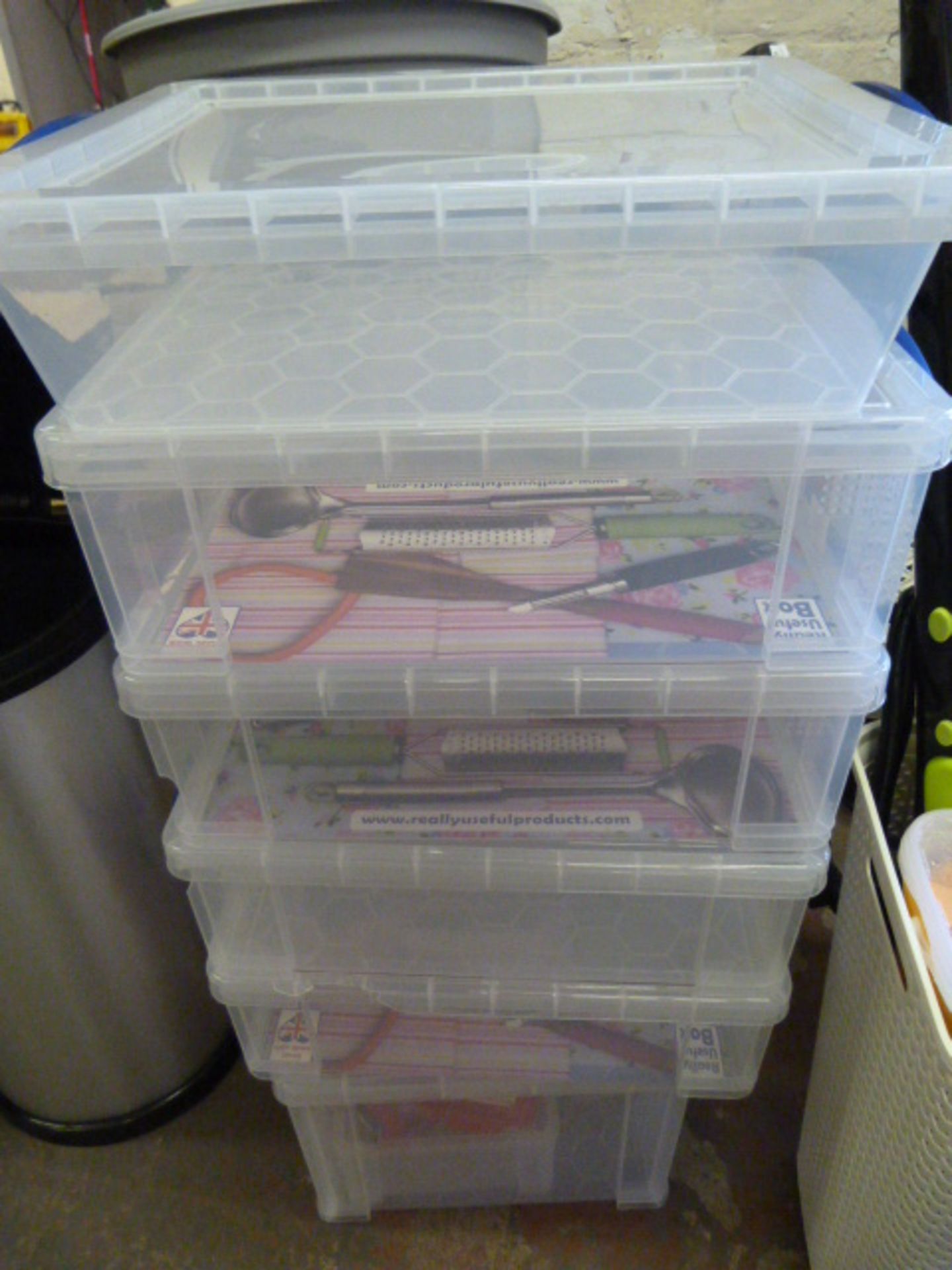 *Six Clear Plastic Storage Boxes