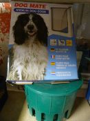 Dogmate Medium Dog Door and Green Plastic Dog Food