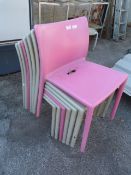 Two Pink and Five Grey Plastic Chairs