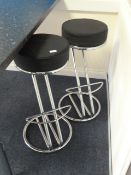 *Pair of Chrome & Black Faux Leather Barstools