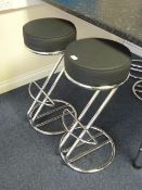 *Pair of Chrome & Black Faux Leather Barstools