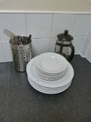 *Six Dinner Plates, Six Side Plates, Cafetiere and Stainless Steel Cutlery