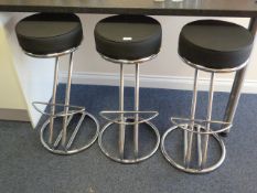 *Three Chrome and Black Faux Leather Barstools