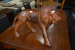 Large Carved Wood Lion Figurine