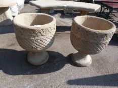 Pair Reconstituted Limestone Garden Planters on Pl