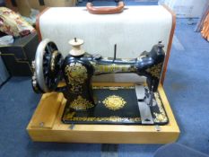 Cased Jones Hand Wound Sewing Machine