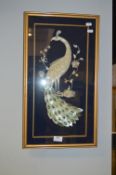 Framed Embossed Shell Picture - Peacock