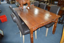 Large Stained Pine Plank Dining Table with Six Bro