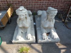 Pair of Large Hollow Cast Britannia Lion Garden Or