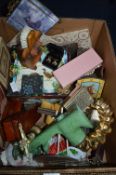 Box Containing Victorian Tiles, Mincer, Clocks,Box