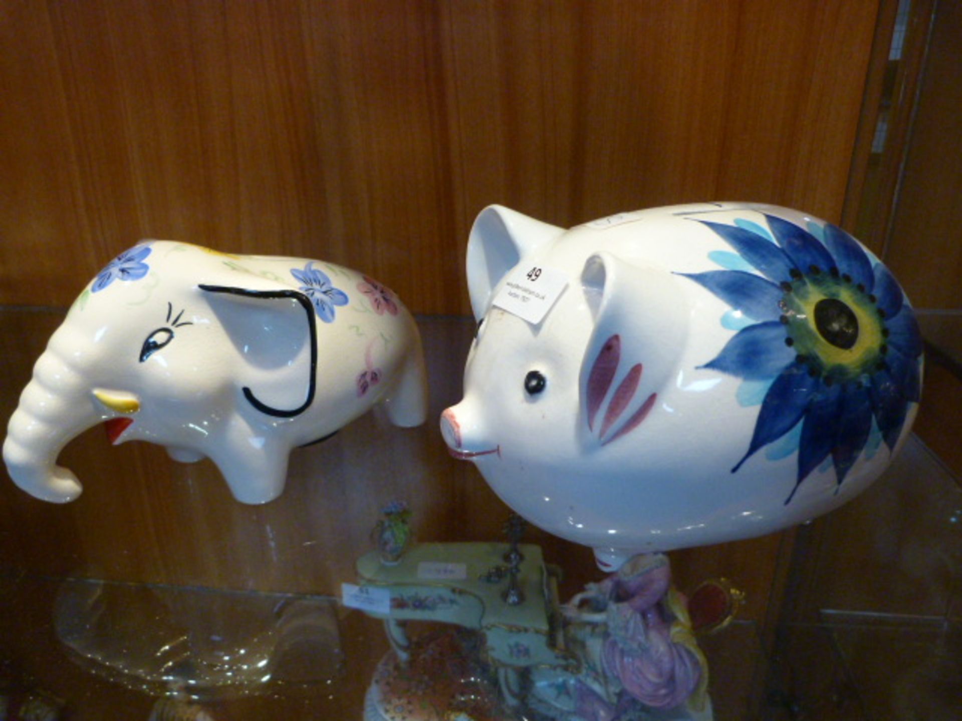 Arthur Wood Elephant Money Bank and a Piggy Bank