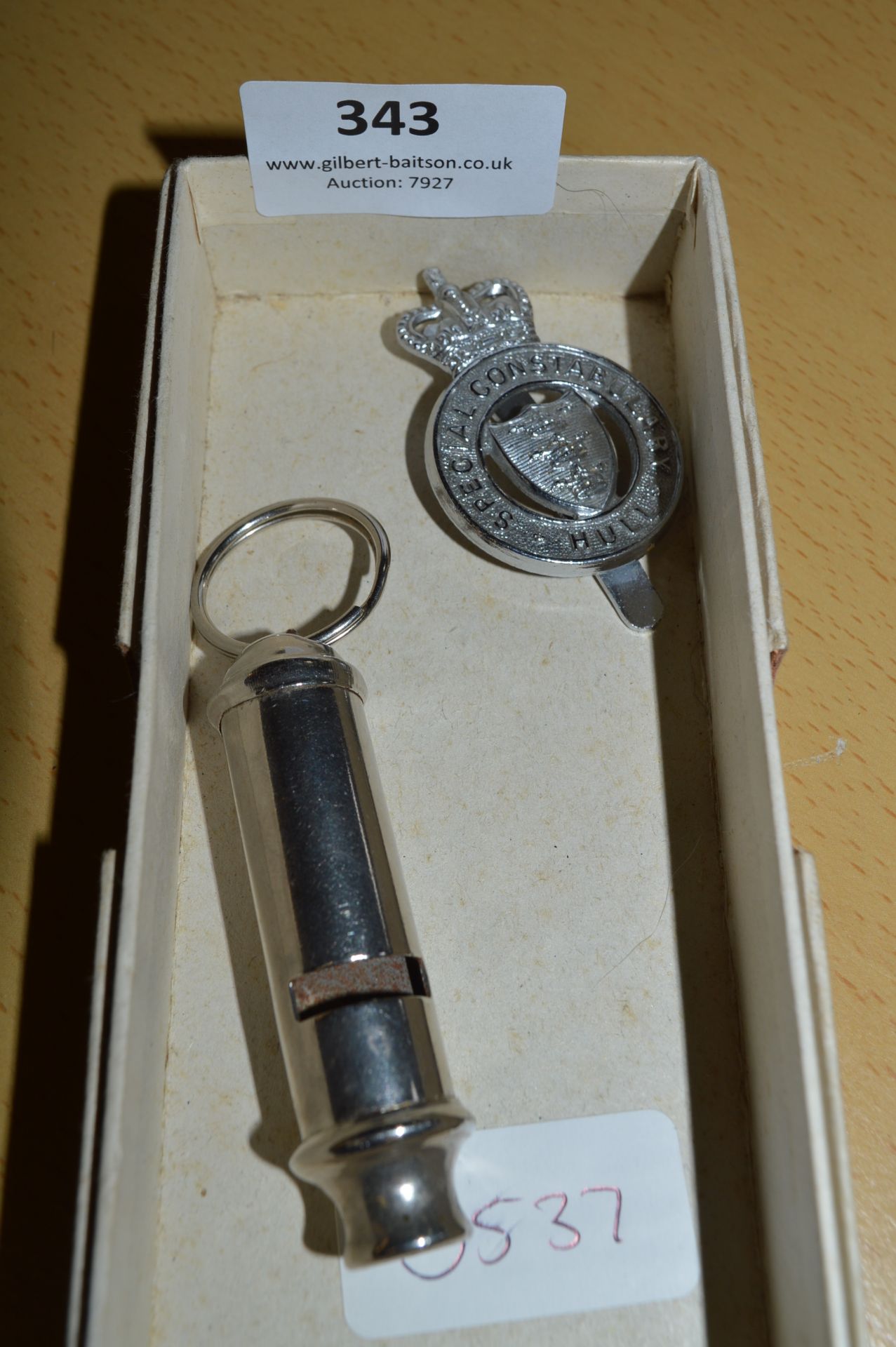 Hull Special Constabulary Cap Badge and Whistle
