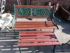 Cast Metal & Wood Slat Garden Bench with Table