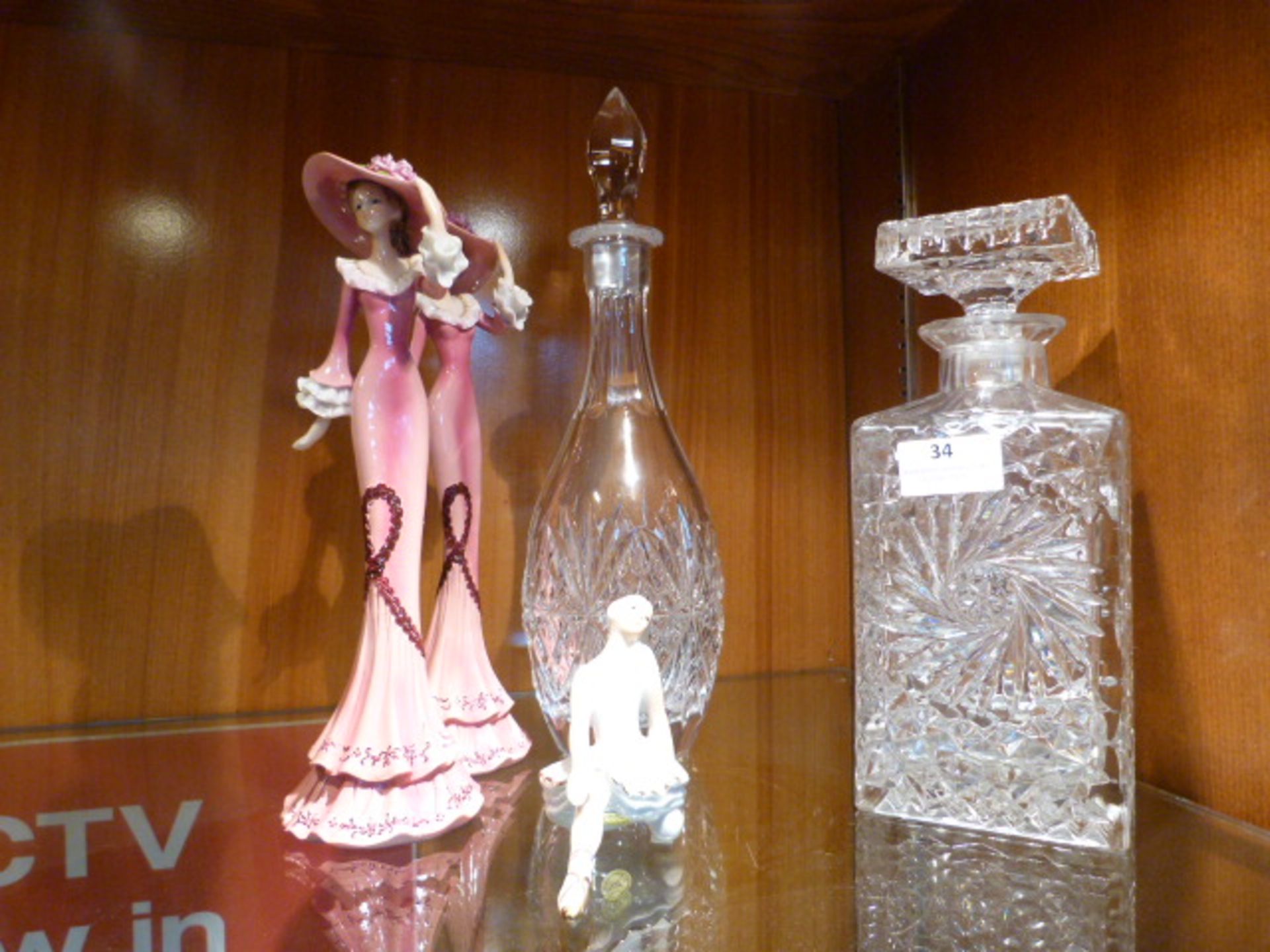 Two Glass Decanter, Pair Figurines, etc.