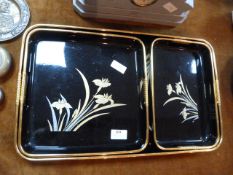 Black Japan Lacquered Gilt Decorated Tray Set