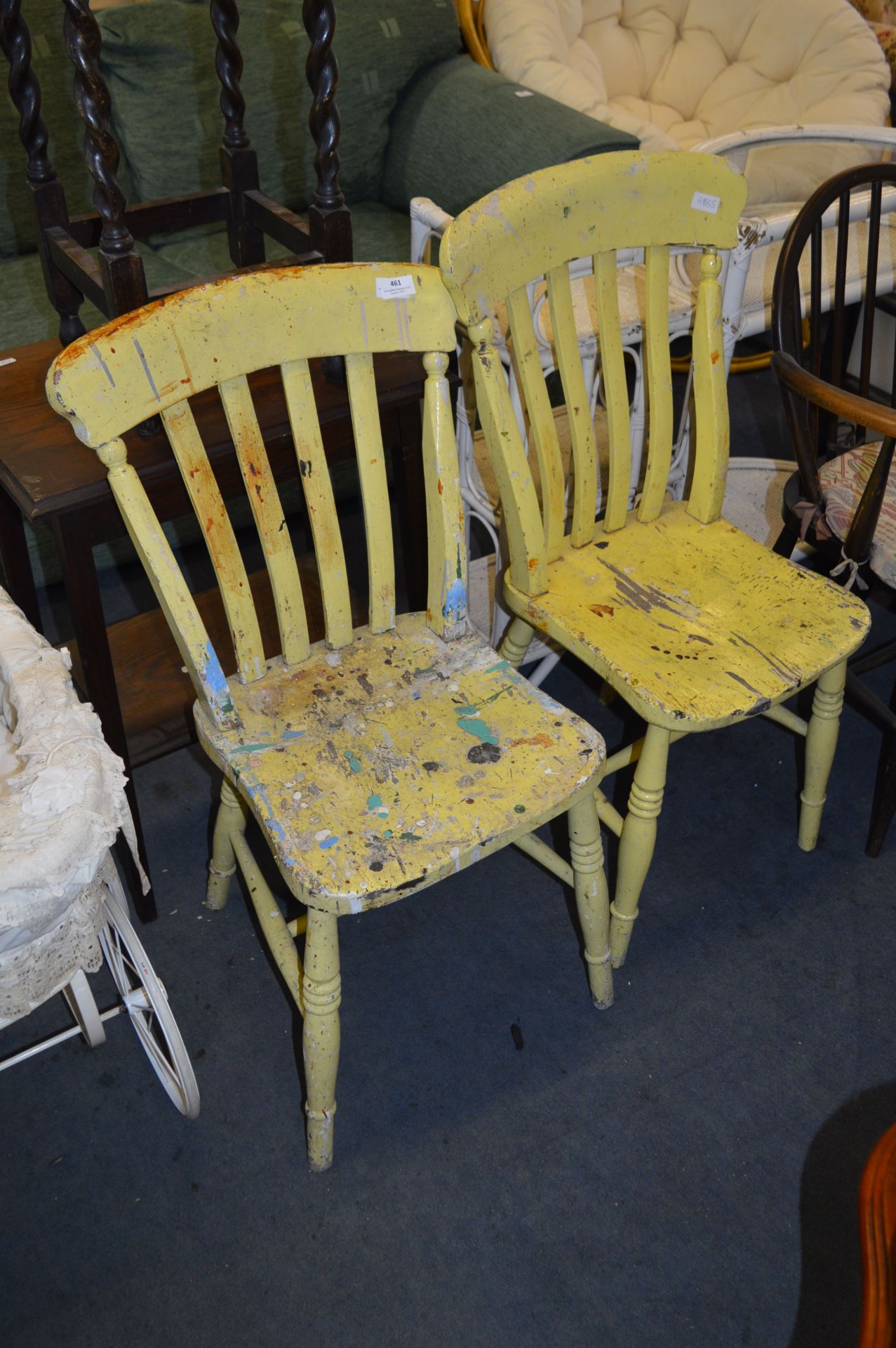 Pair of Yellow Painted Slatback Kitchen Chairs