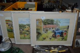 Set of Three Framed Coloured Prints - Farming Scen