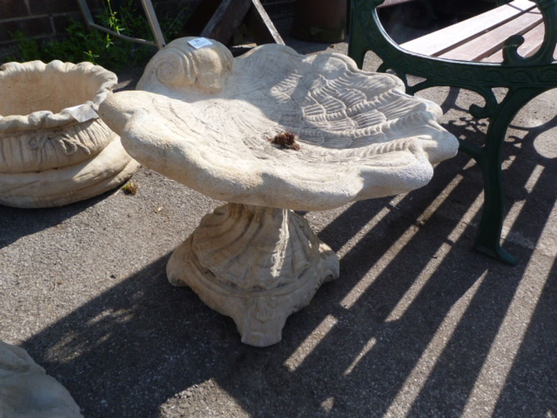 Reconstituted Limestone Shell Birdbath