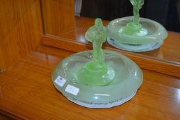1920's Green Glass Bowl with Lady Centre