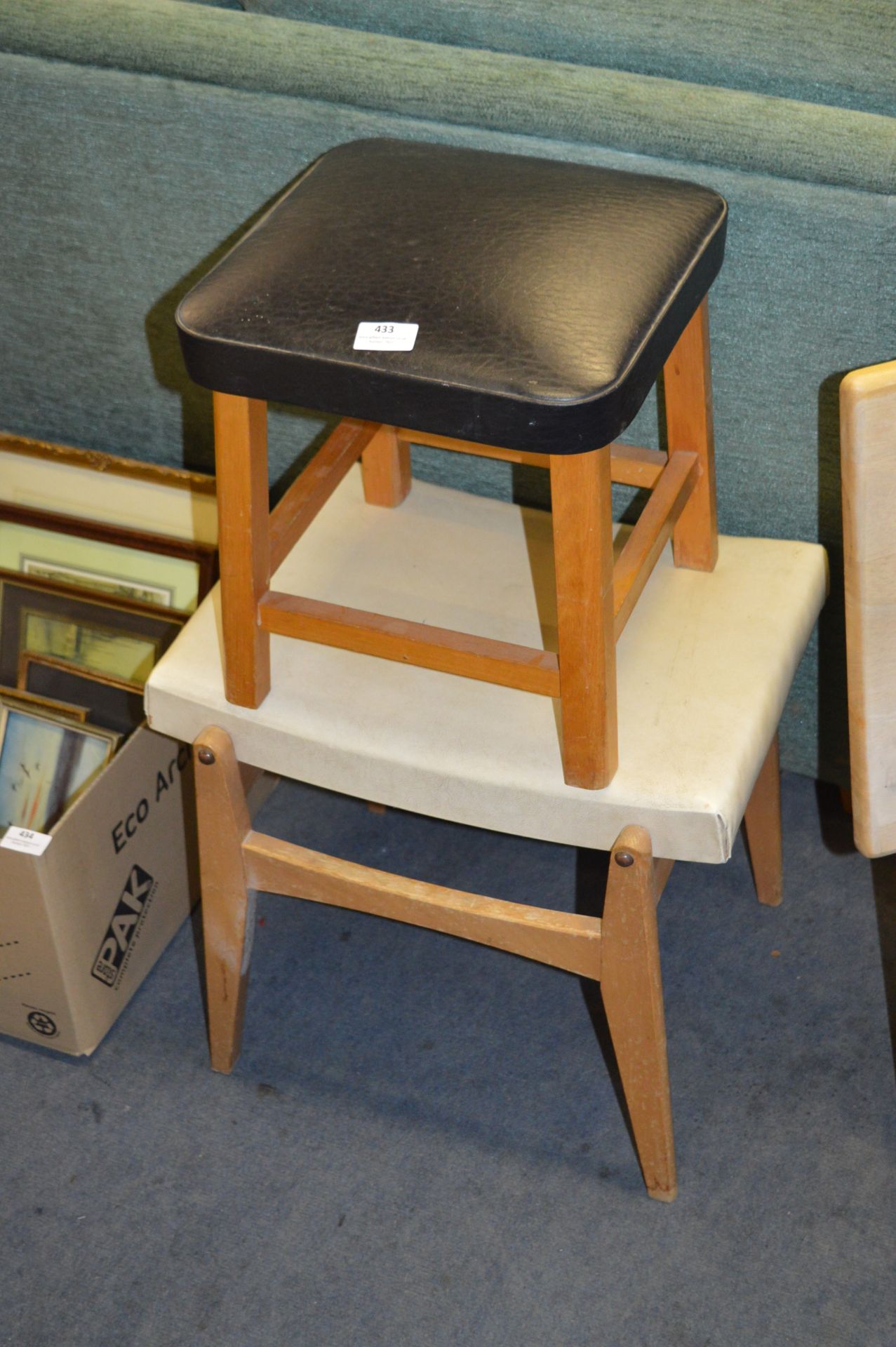 Two Beech Framed Vinyl Upholstered Stools