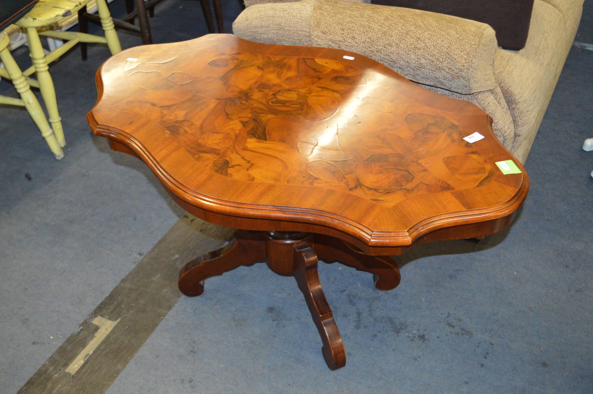 Mahogany and Walnut Inlaid Pedestal Side Table