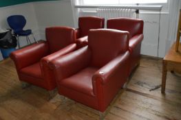 *Four Red Faux Leather Fireside Chairs
