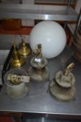 *Five Assorted Brass Light Fittings and a Glass Gl