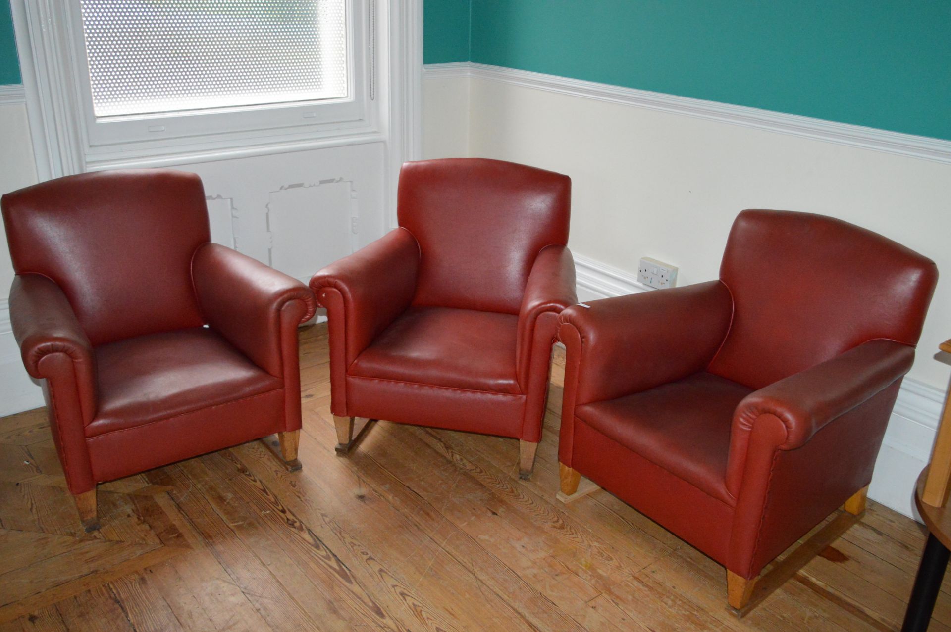 *Three Red Faux Leather Fireside Chairs