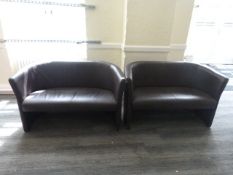 *Two Chocolate Brown Faux Leather Tub Sofas
