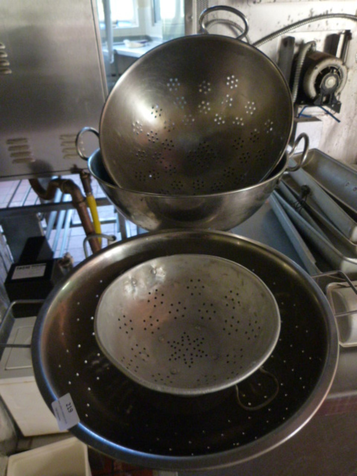 *Three Large Stainless Steel Colanders and an Alum