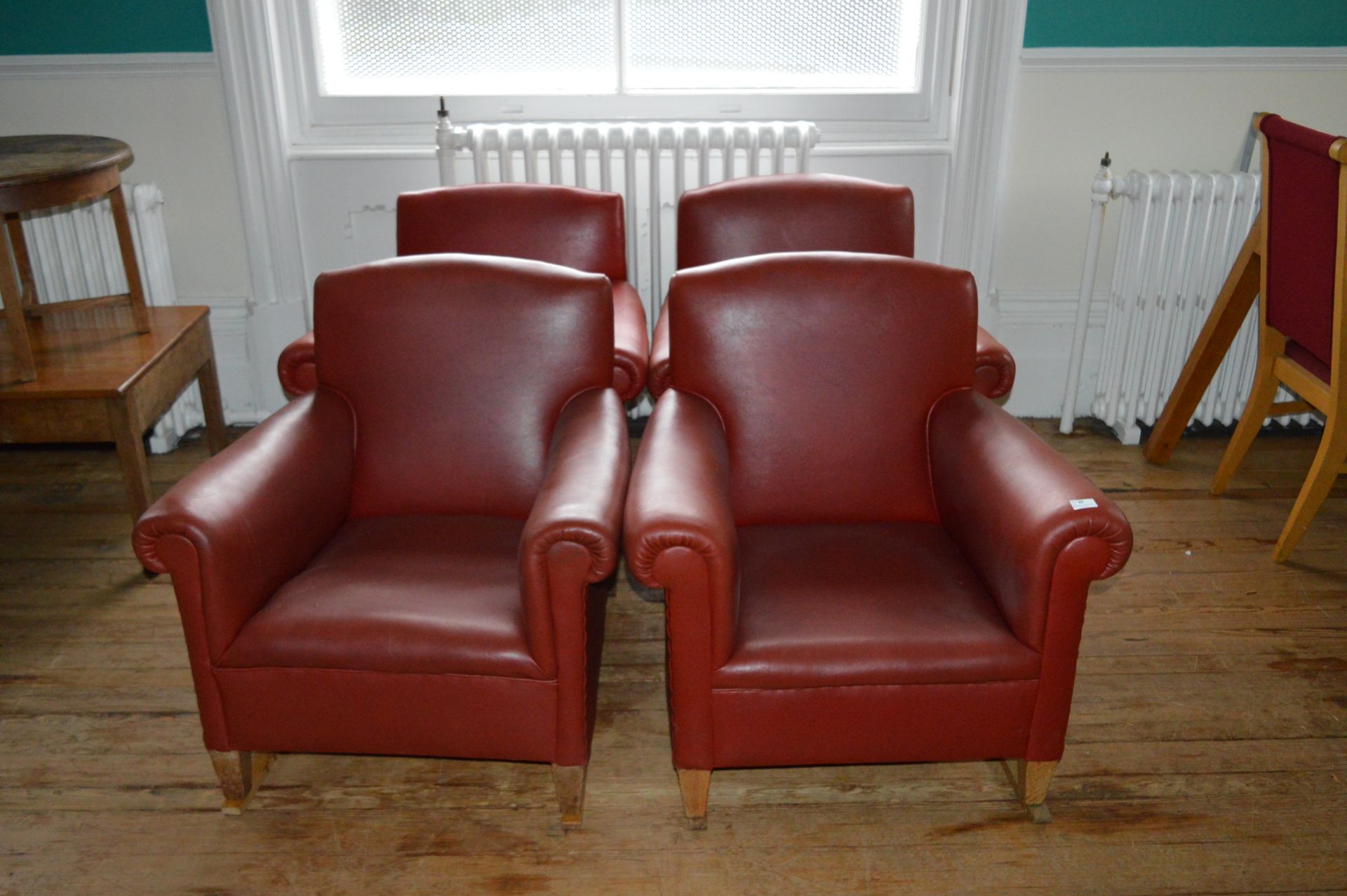 *Four Red Faux Leather Fireside Chairs