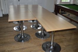 Seven Square Simulated Oak Bistro Style Tables on