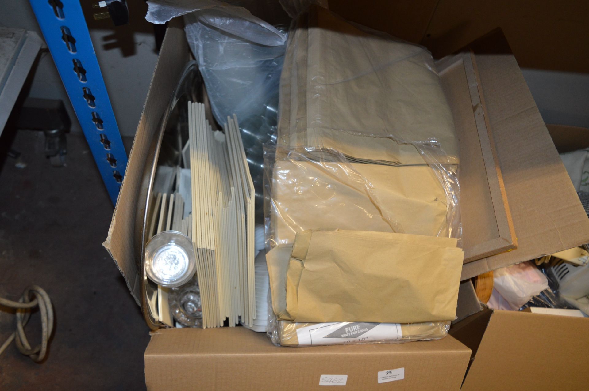 Large Box Containing Burger Boxes, Paper Bags, Pla