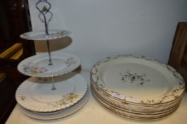 Floral Three Tier Cake Stand and Seven Large Wedgw