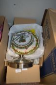 *Box of Christmas Cake Stands and White Serving Di