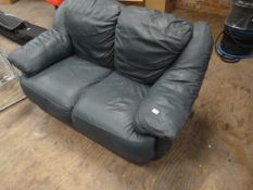 Blue Leather Two Seat Settee