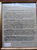 Framed Letter from the Ministry of War to Elamines