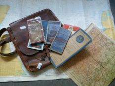 Leather Bag and a Quantity of Vintage Maps