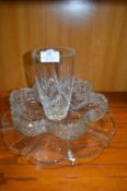 Crystal Glass Vase, Fruit Bowl and Cake Stand