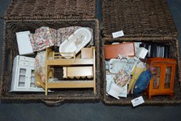 Two Wicker Baskets and Contents of Doll House Furn