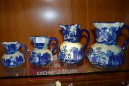 Graduating Set of Four Blue & White Jugs