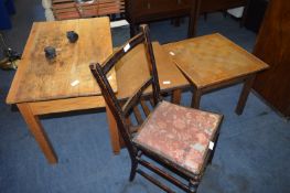 Two Oak Tables, One Pine Table and a Dining Chair