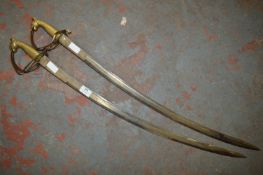 Two Indian Brass Handled Decorative Swords