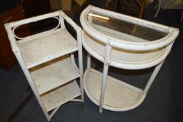 White Painted Cane Half Round Hall Tables and Shel