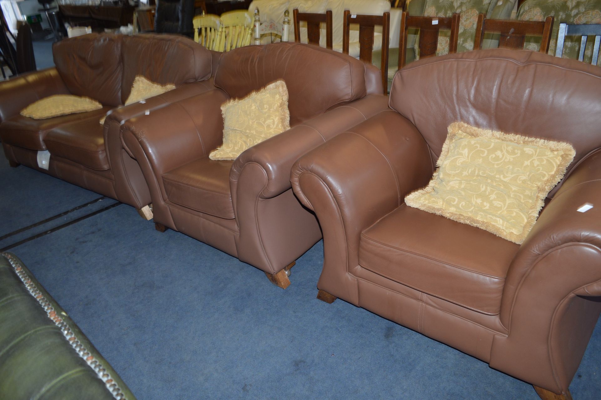Brown Leatherette Suite; Two Seat Sofa and Two Arm