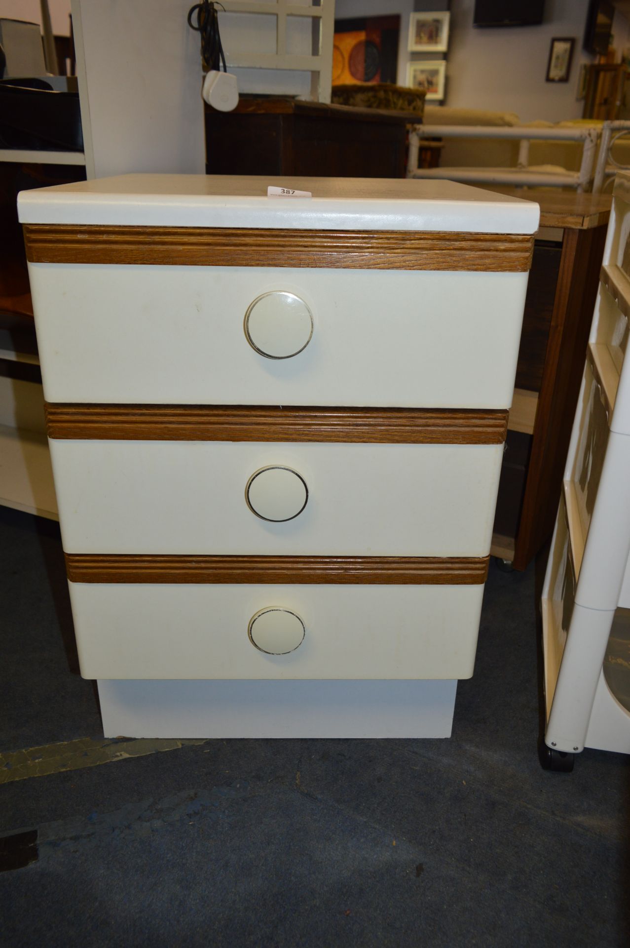 White Laminate Three Drawer Side Cabinet