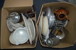 Two Boxes of Dinnerware Including Meat Plates, Alu